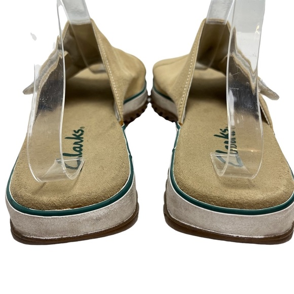 CLARKS Beige Tan White Canvas Slides Flip Flops Neutral Shoes Flats Casual sz 9 - Picture 6 of 16
